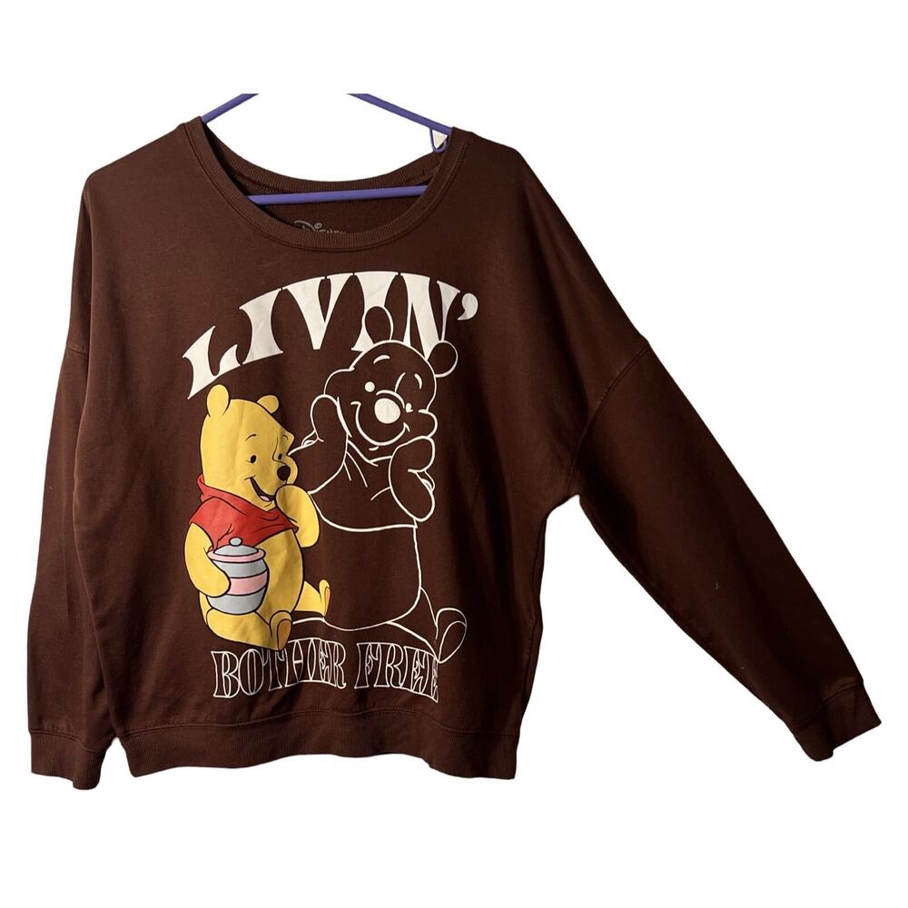 Disney Pullover Size Large Winnie the Pooh Brown Graphic Cozy Cute Bother Free